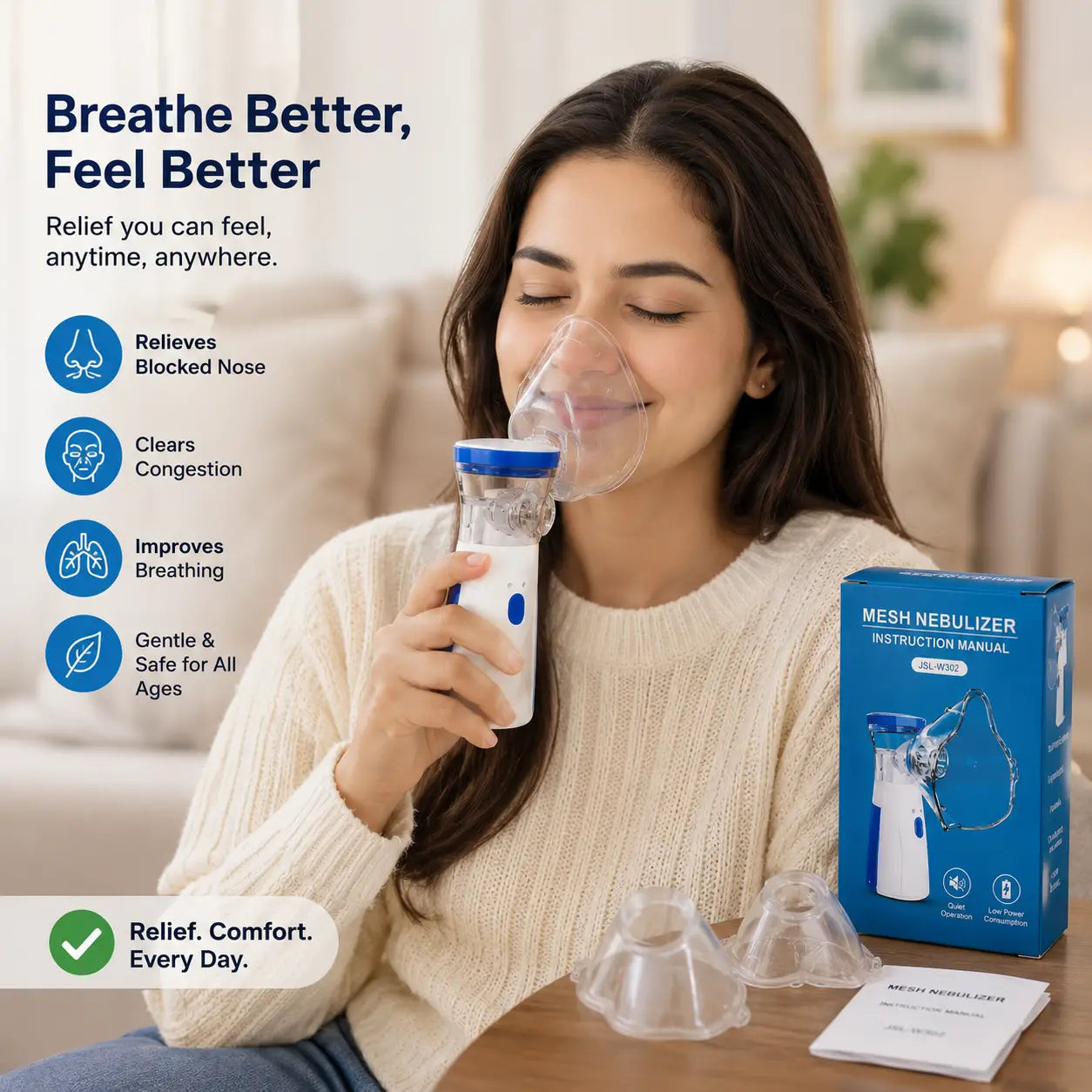 Portable Mesh Nebulizer Machine for Adults & Kids